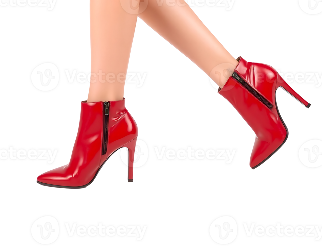 Elegant Red Ankle Boots with High Heels and Zipper Detail png