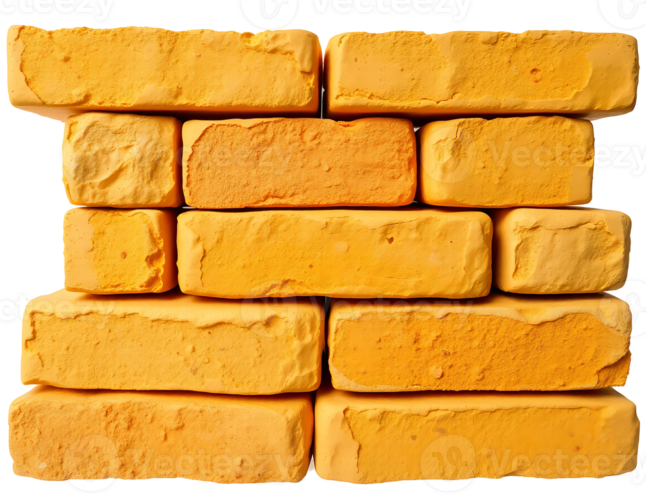 Close-up of a yellow brick wall with a textured surface and stacked pattern for construction. png