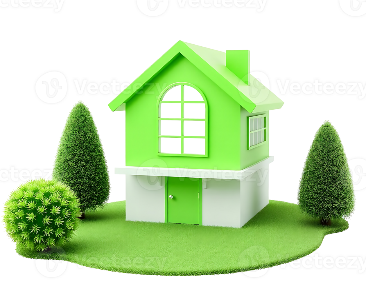 Green House with Garden and Trees png