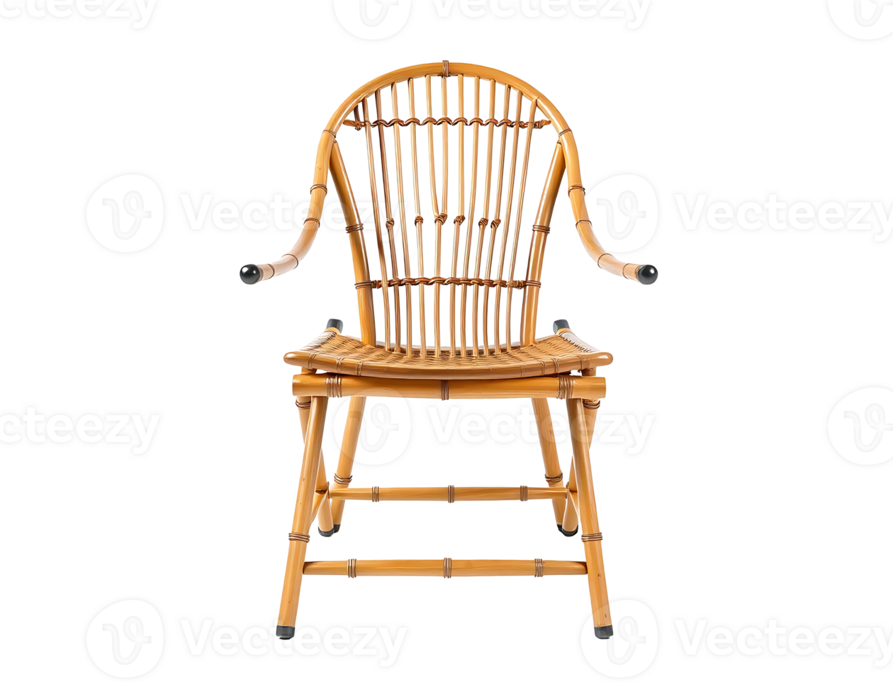 Elegant Bamboo Armchair with Curved Back and Wicker Detailing png