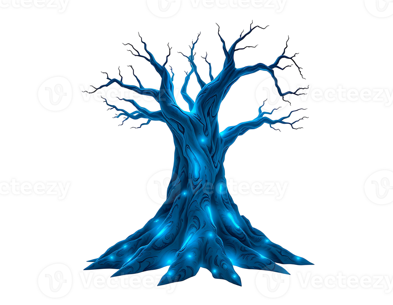 Magical Glowing Blue Tree with Branches and Light in the Fantasy Forest png