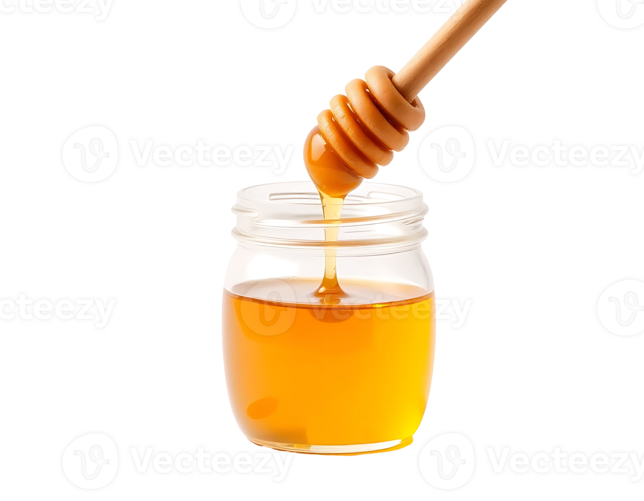 Honey Jar with Wooden Dipper and Dripping Honey png