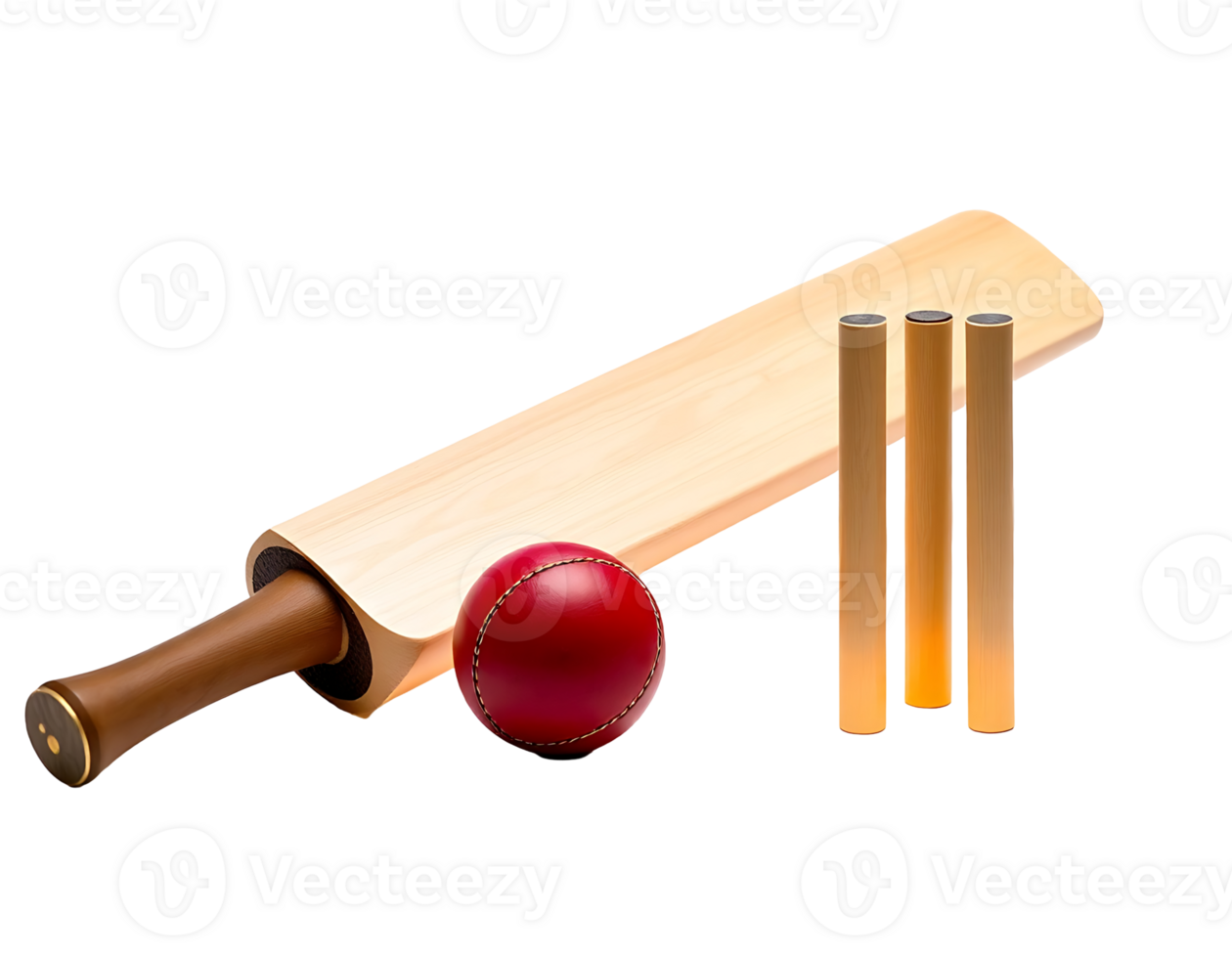 Cricket equipment with a bat, ball and stumps png