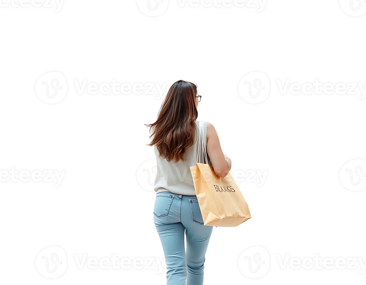 Woman walking away with shopping bag png
