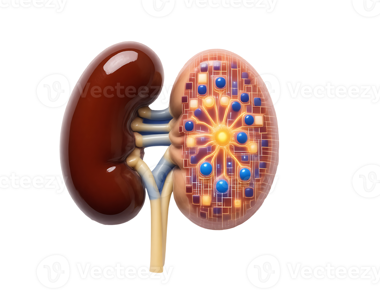 Anatomical 3D illustration of a kidney with a transparent background png