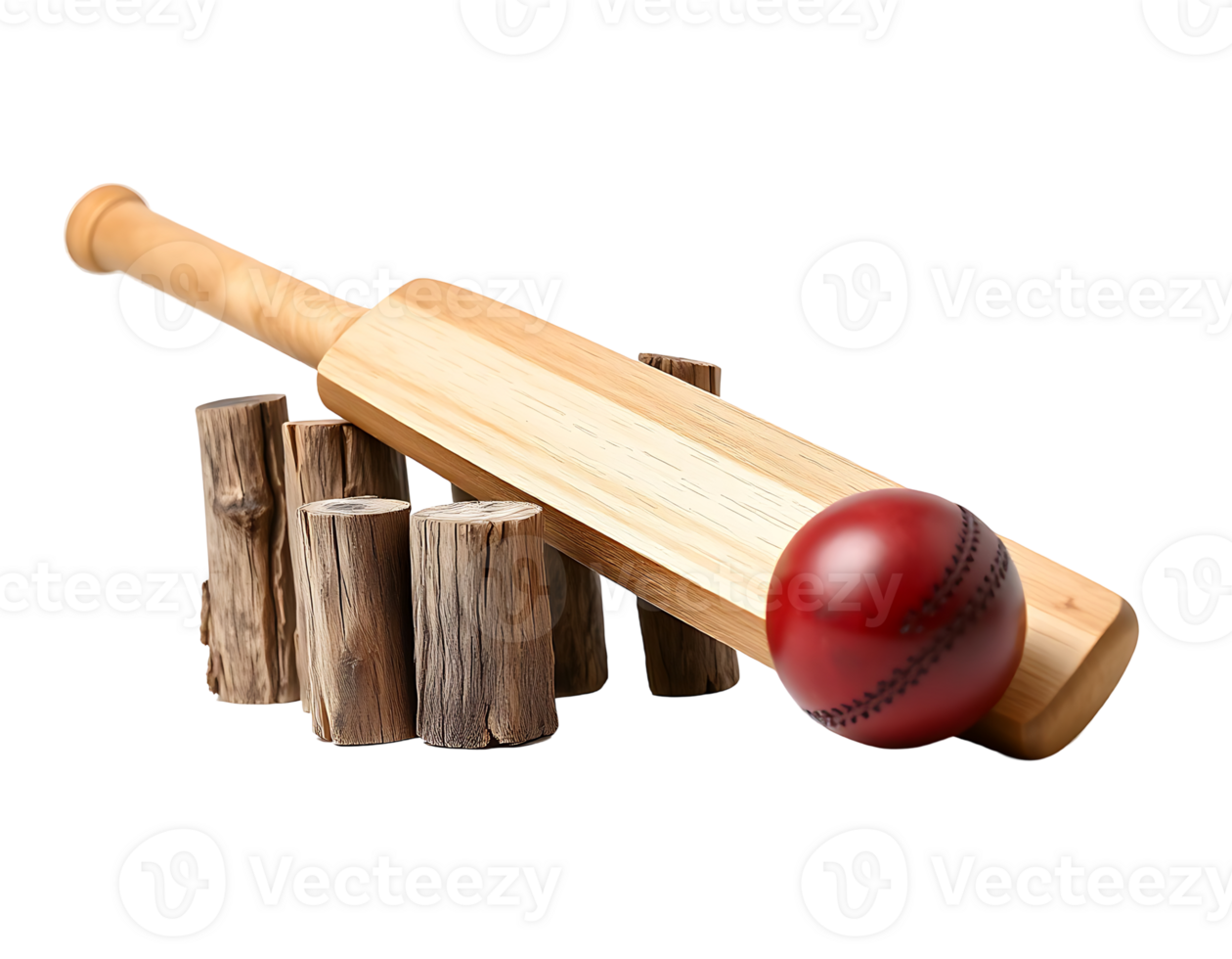 Cricket bat and ball with wickets on transparent background png