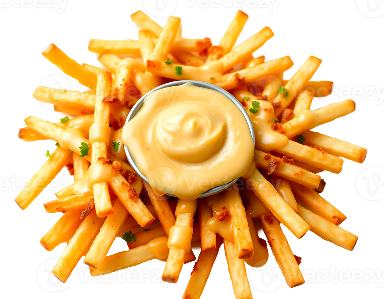 Golden French Fries with Creamy Cheese Sauce png