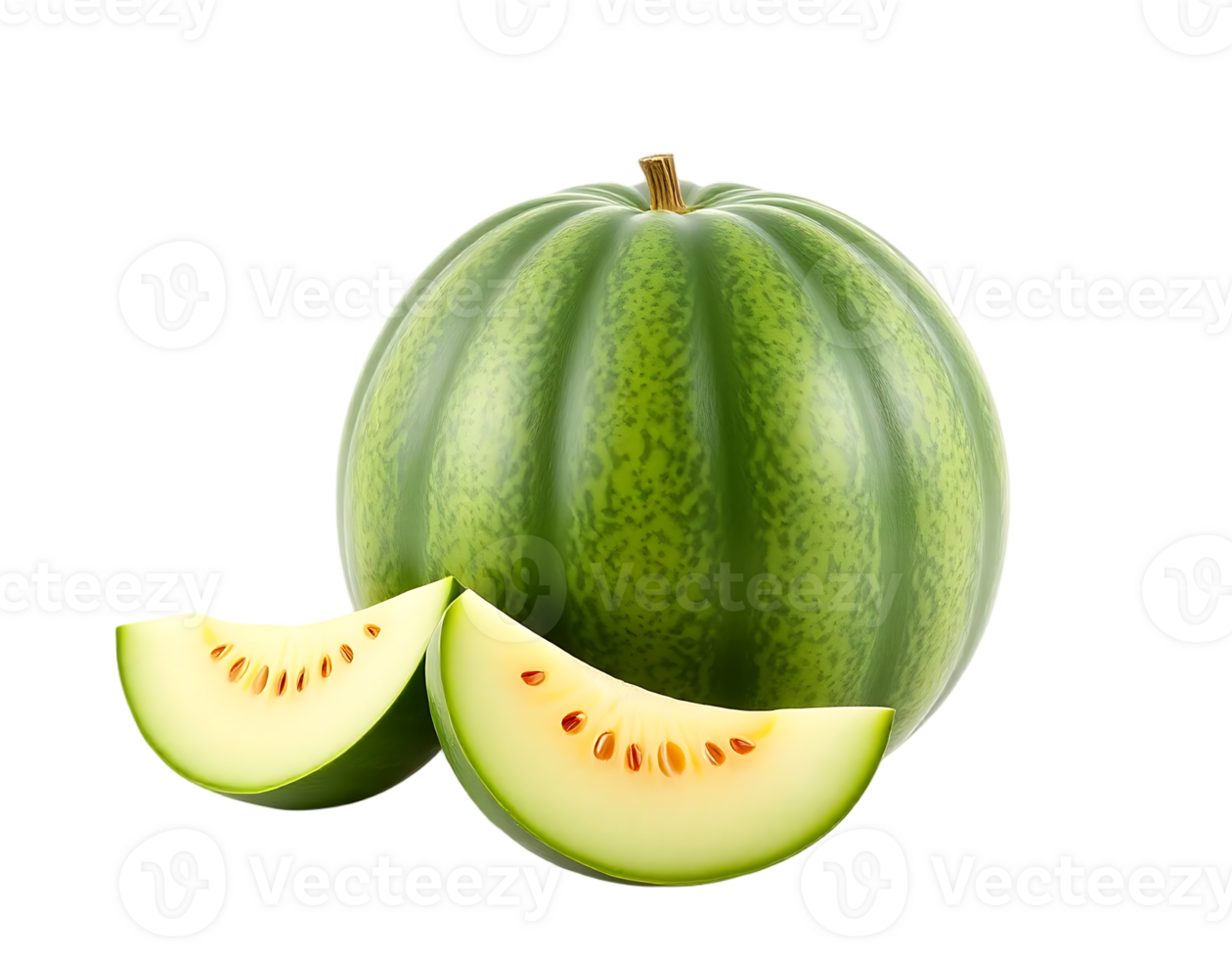 Fresh and juicy watermelon with slices, isolated on transparent background. png