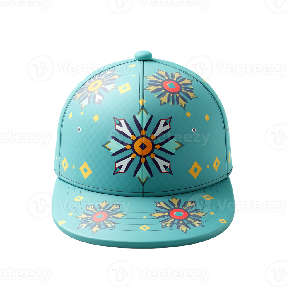 Turquoise Floral Patterned Cap png