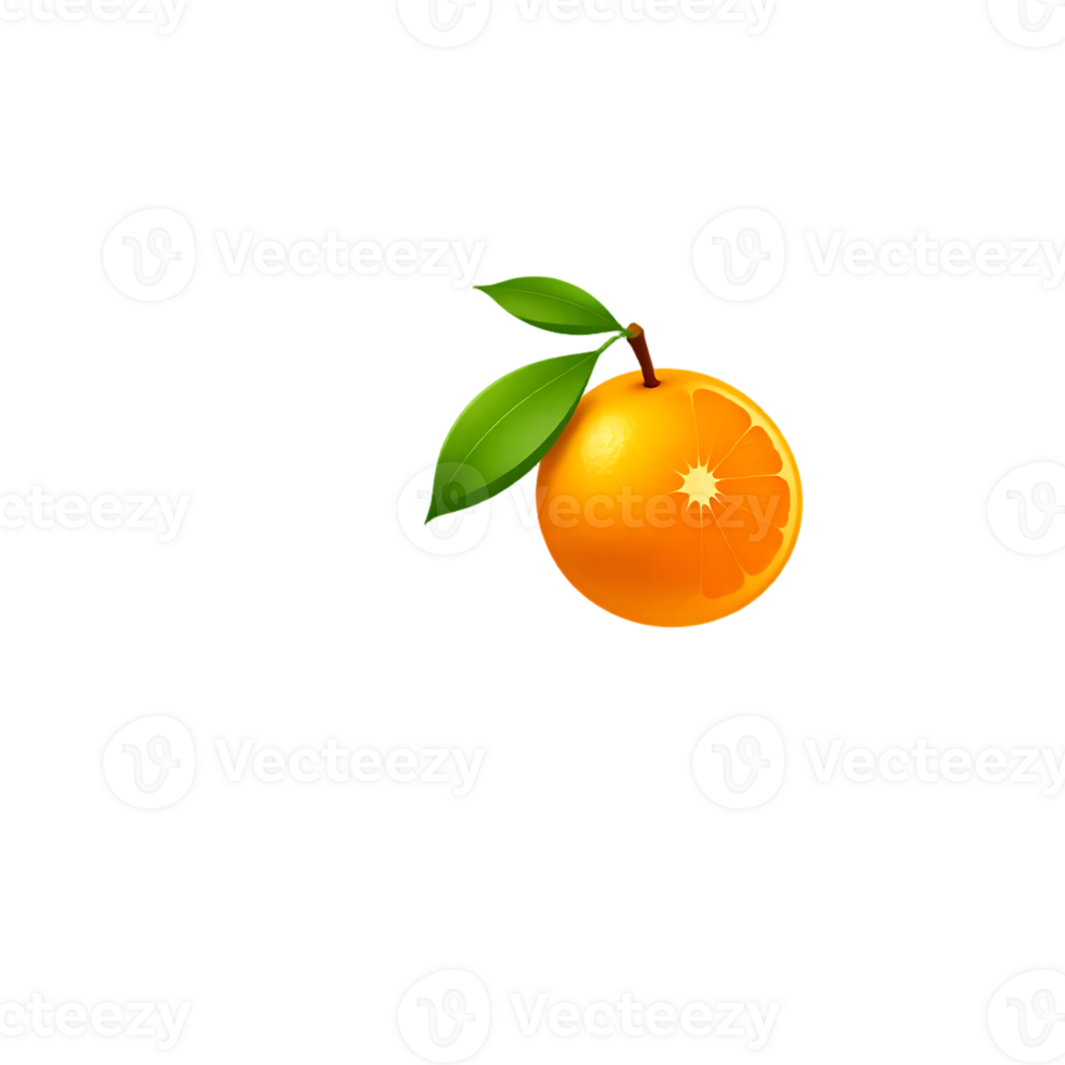 Orange with leaves, sliced, and isolated on a transparent background png