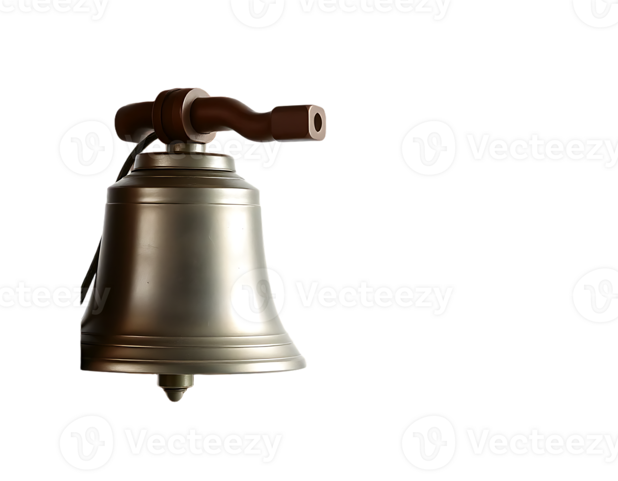 Close-up of a metal bell with a wooden handle. png