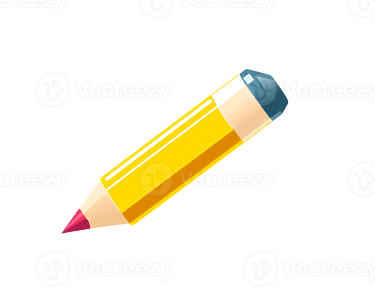 Yellow pencil cartoon illustration with eraser on a transparent background. png