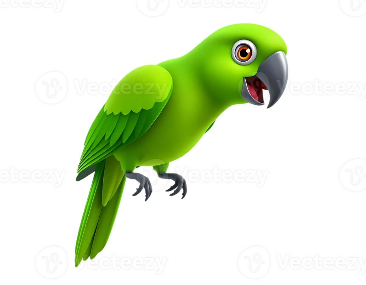 Cartoon Green Parrot with Open Beak png