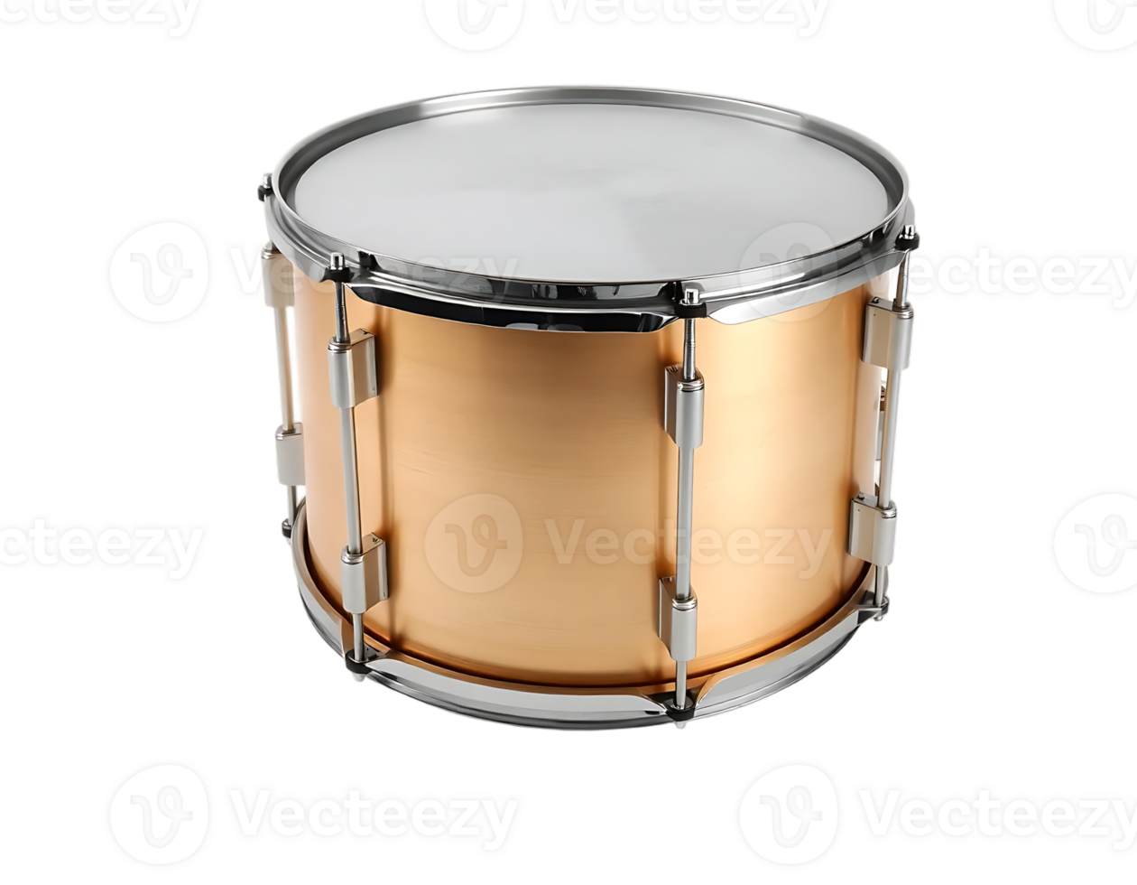 Close-up of a gold snare drum isolated on a transparent background. png