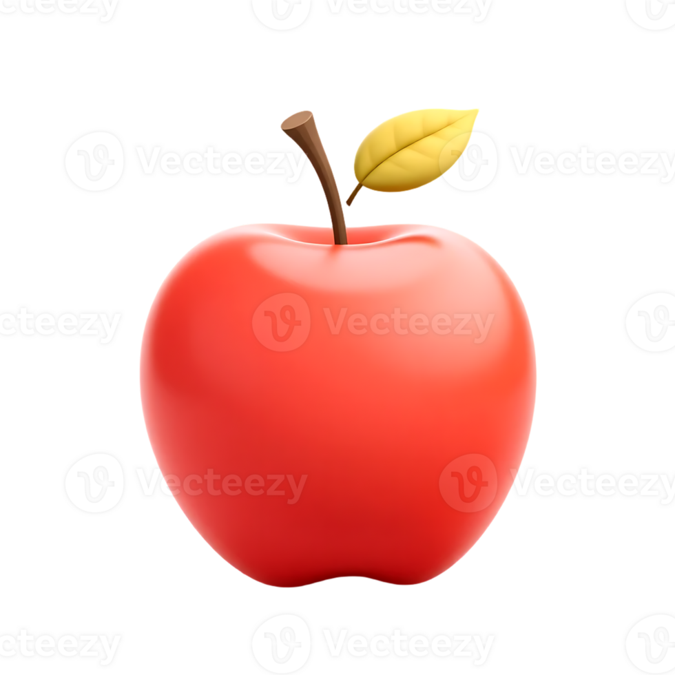 Realistic 3D rendered red apple with a leaf isolated on a transparent background png