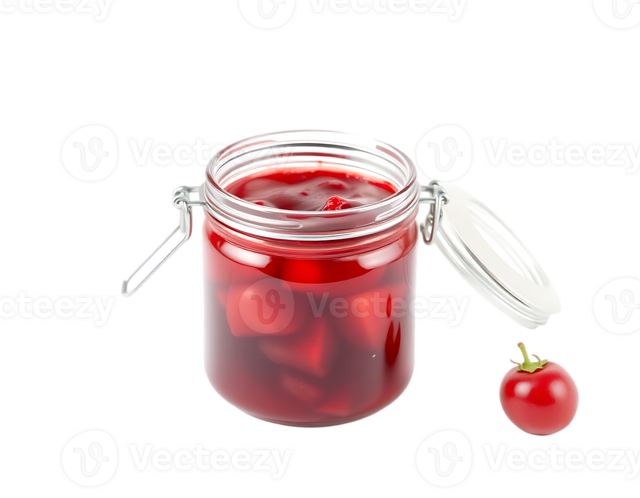 Jar of delicious homemade strawberry jam with fresh fruit png