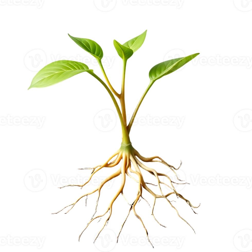 Young plant with visible roots isolated on a transparent background png
