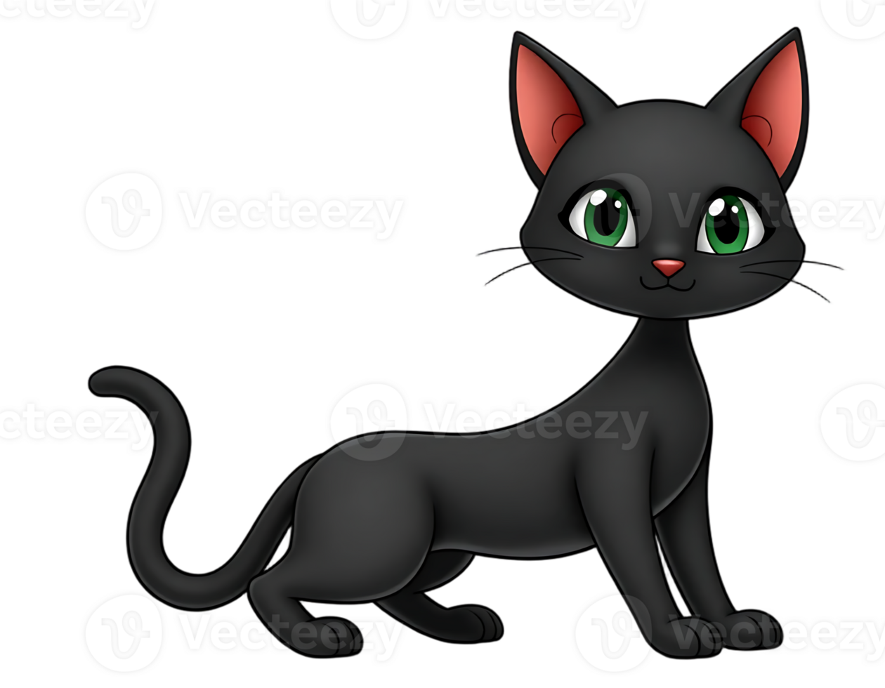 Cartoon black cat with green eyes png