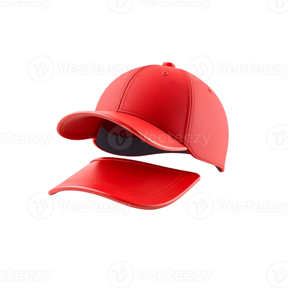 Red baseball cap with visor isolated on transparent background png