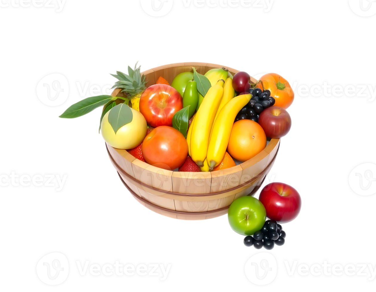 A Colorful and Delicious Fruit Bowl with Apples, Bananas, Oranges, Grapes and More png