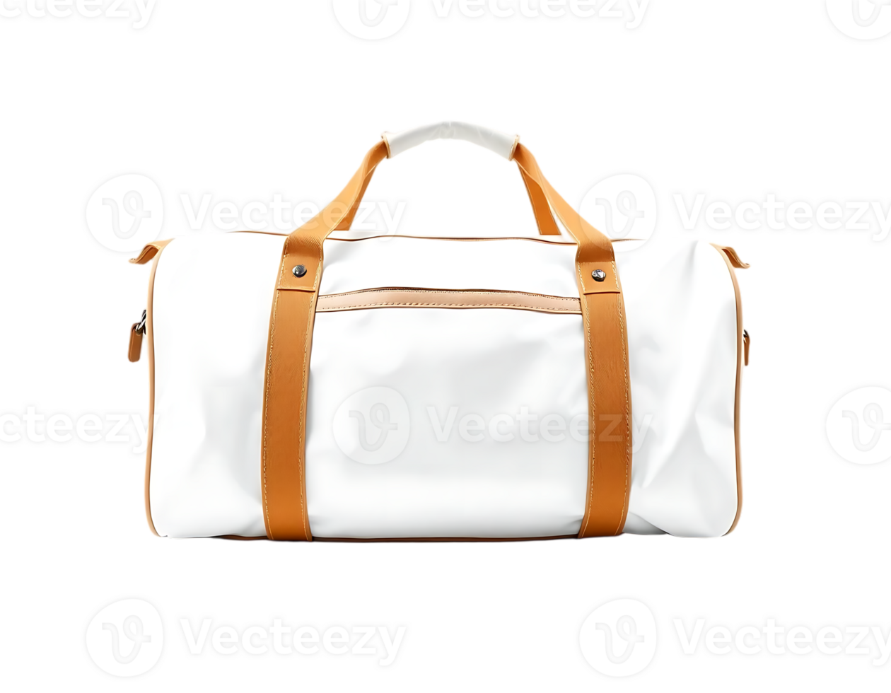 Stylish white duffel bag with leather accents for travel and gym. png