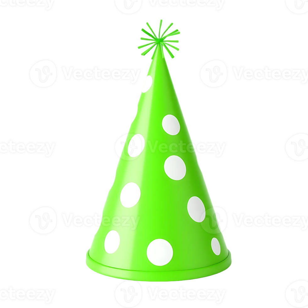 Green Party Hat with White Polka Dots png
