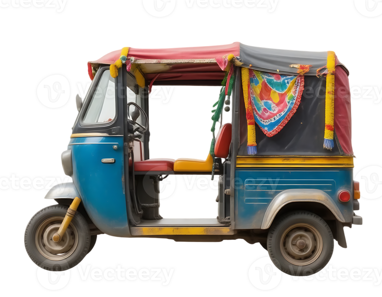 Colorful auto rickshaw in an urban setting png