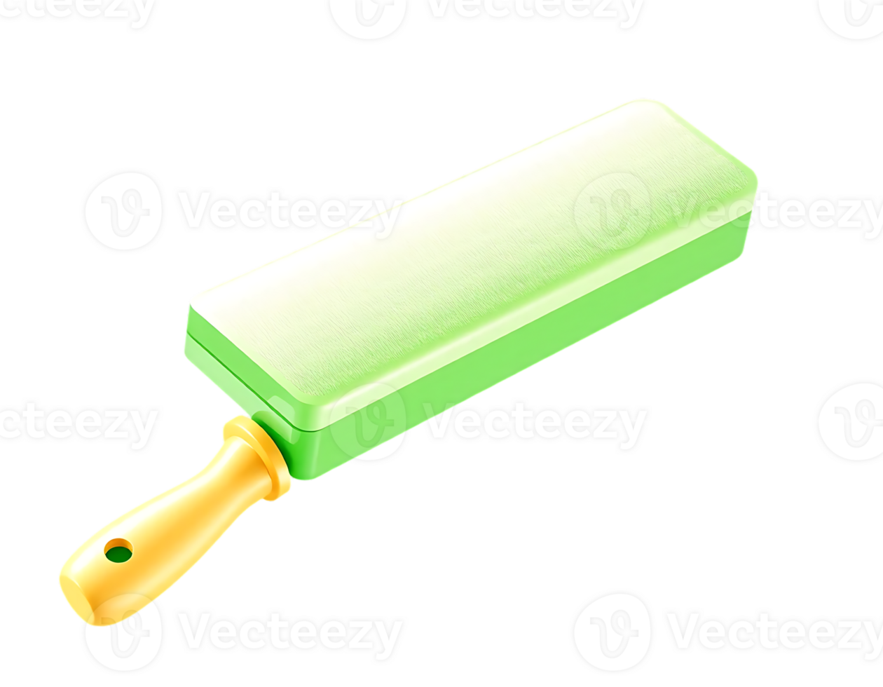 Green and yellow paint roller with handle for painting. png