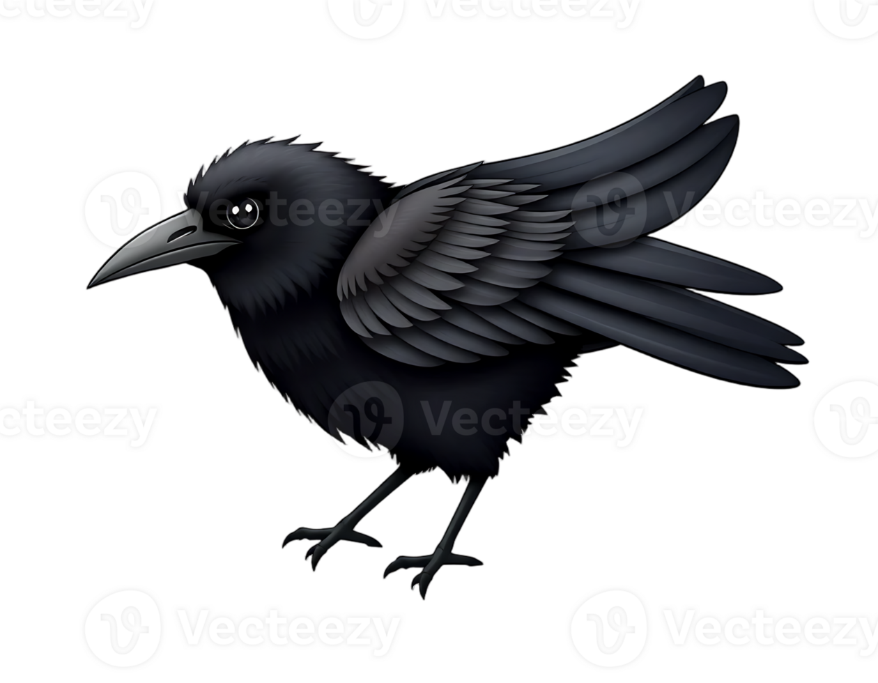 A detailed illustration of a crow with a transparent background png