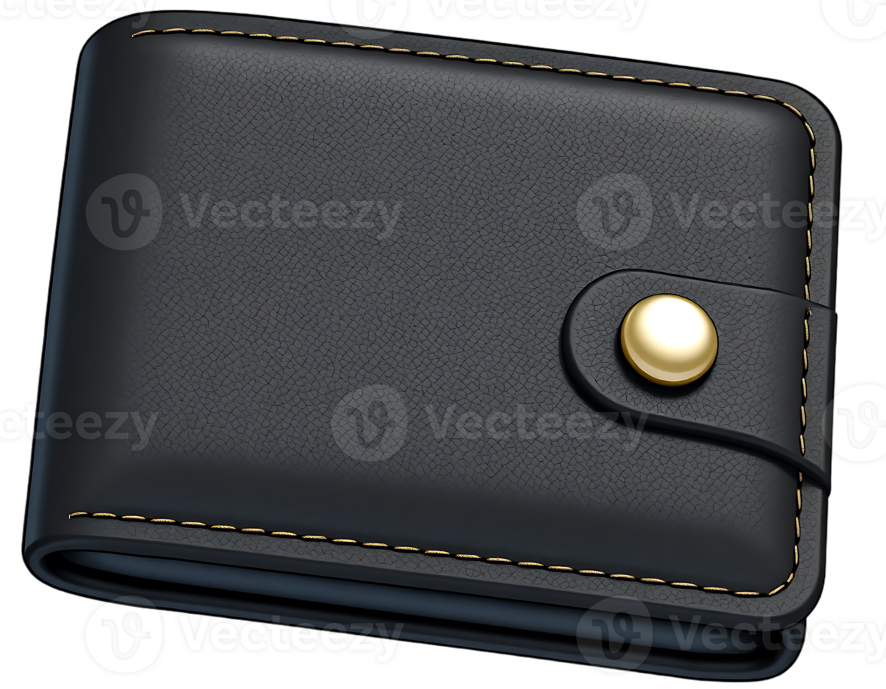 Elegant Black Leather Wallet with Gold Button png