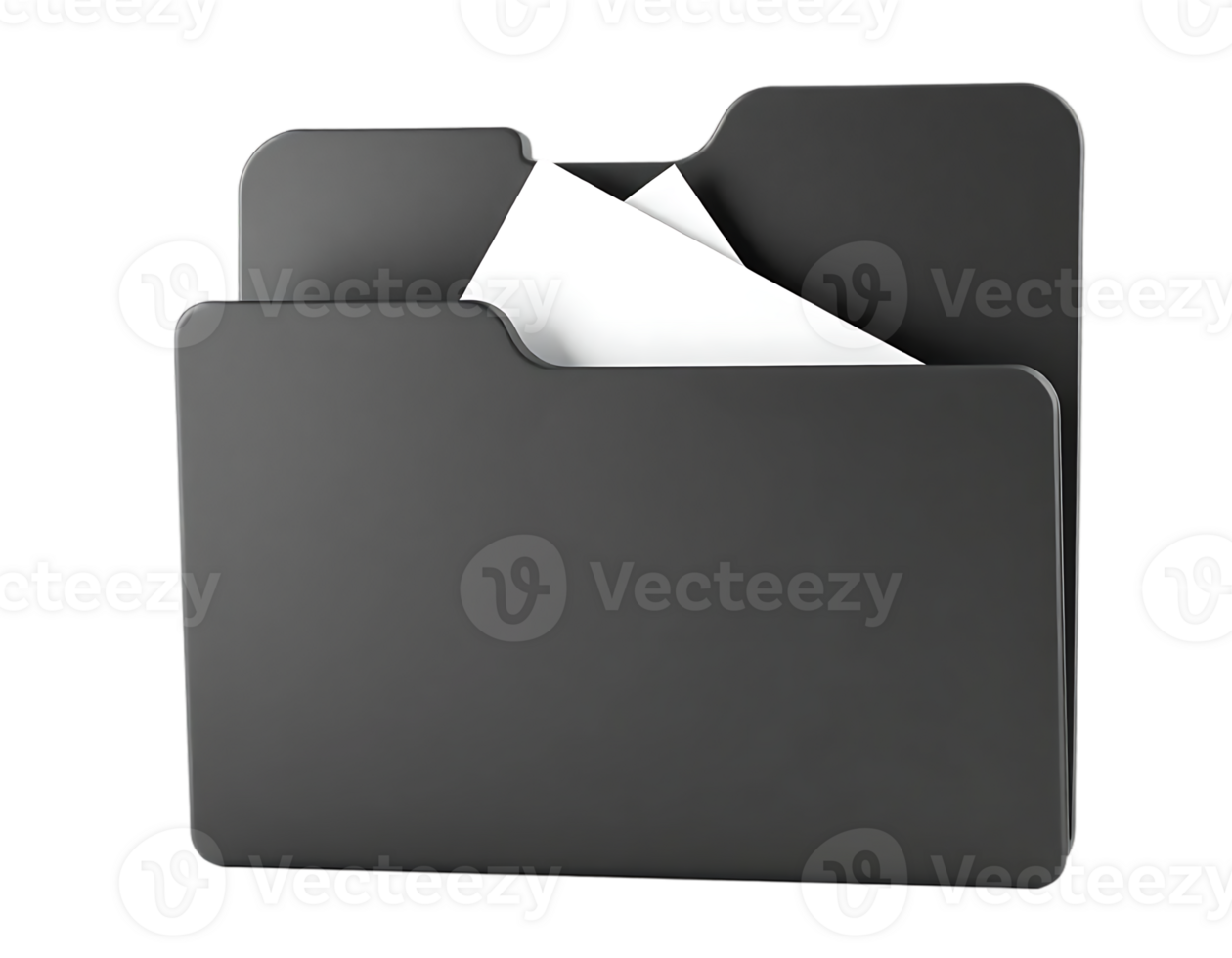 Open black folder with white papers, isolated on transparent background png