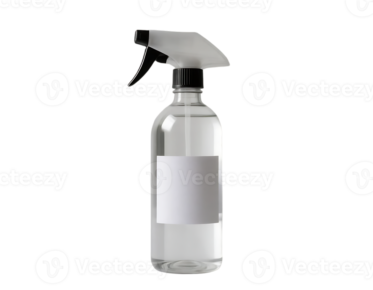 Spray bottle of clear liquid for cleaning and disinfecting with white label png