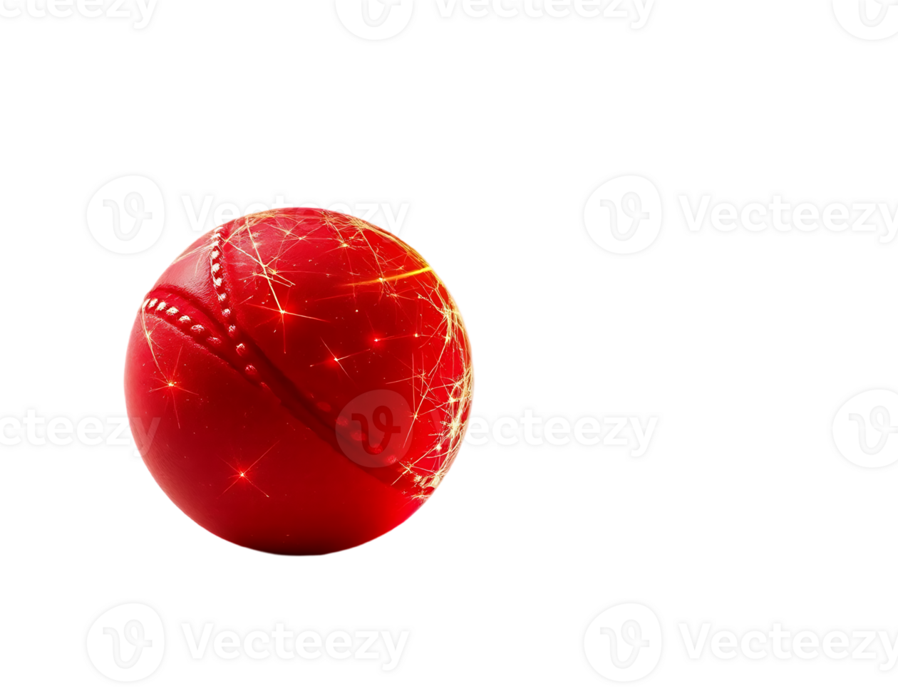 Close-up of a red cricket ball with shiny details on a transparent background png
