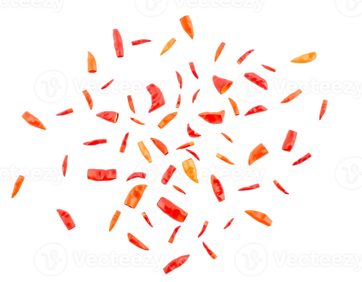 Scattered chili pepper pieces on a transparent background png