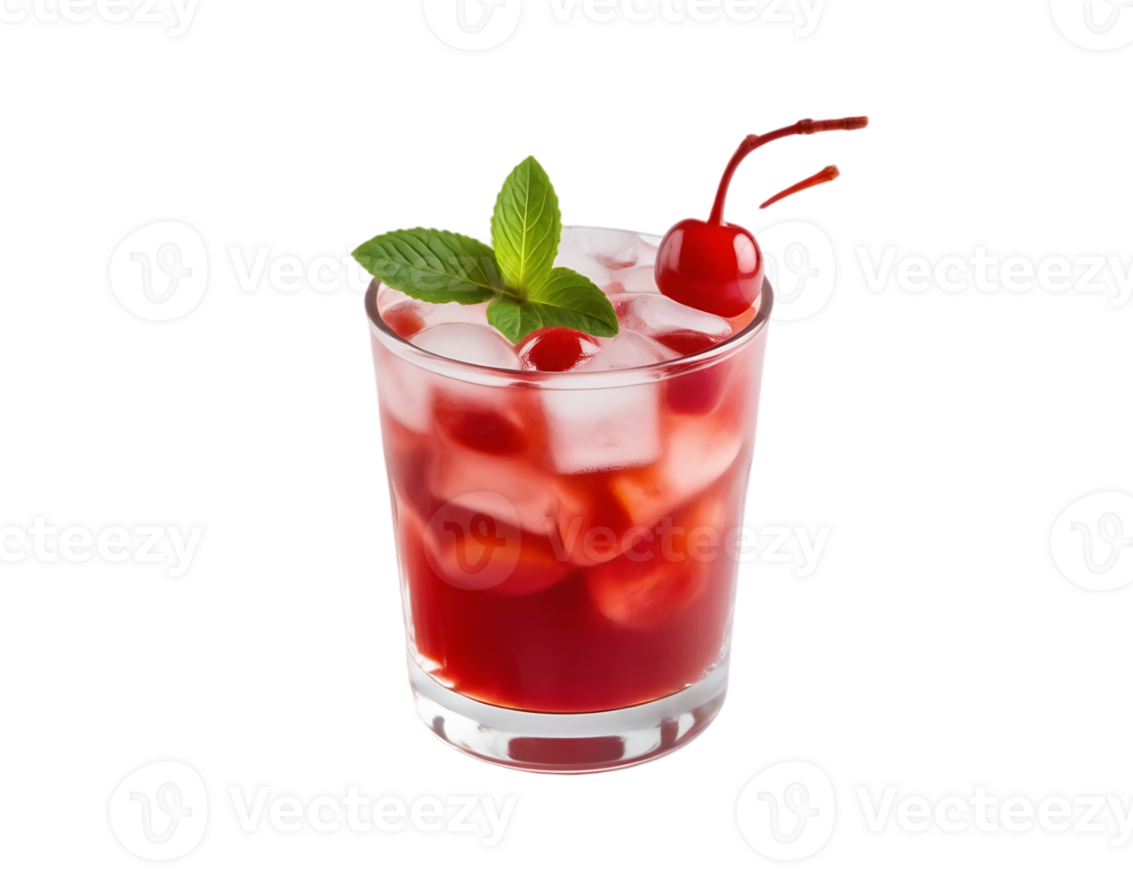 Refreshing Cherry Cocktail with Mint and Ice png