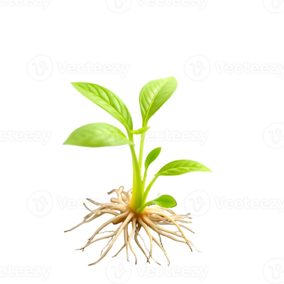 A young plant with visible roots and vibrant green leaves png