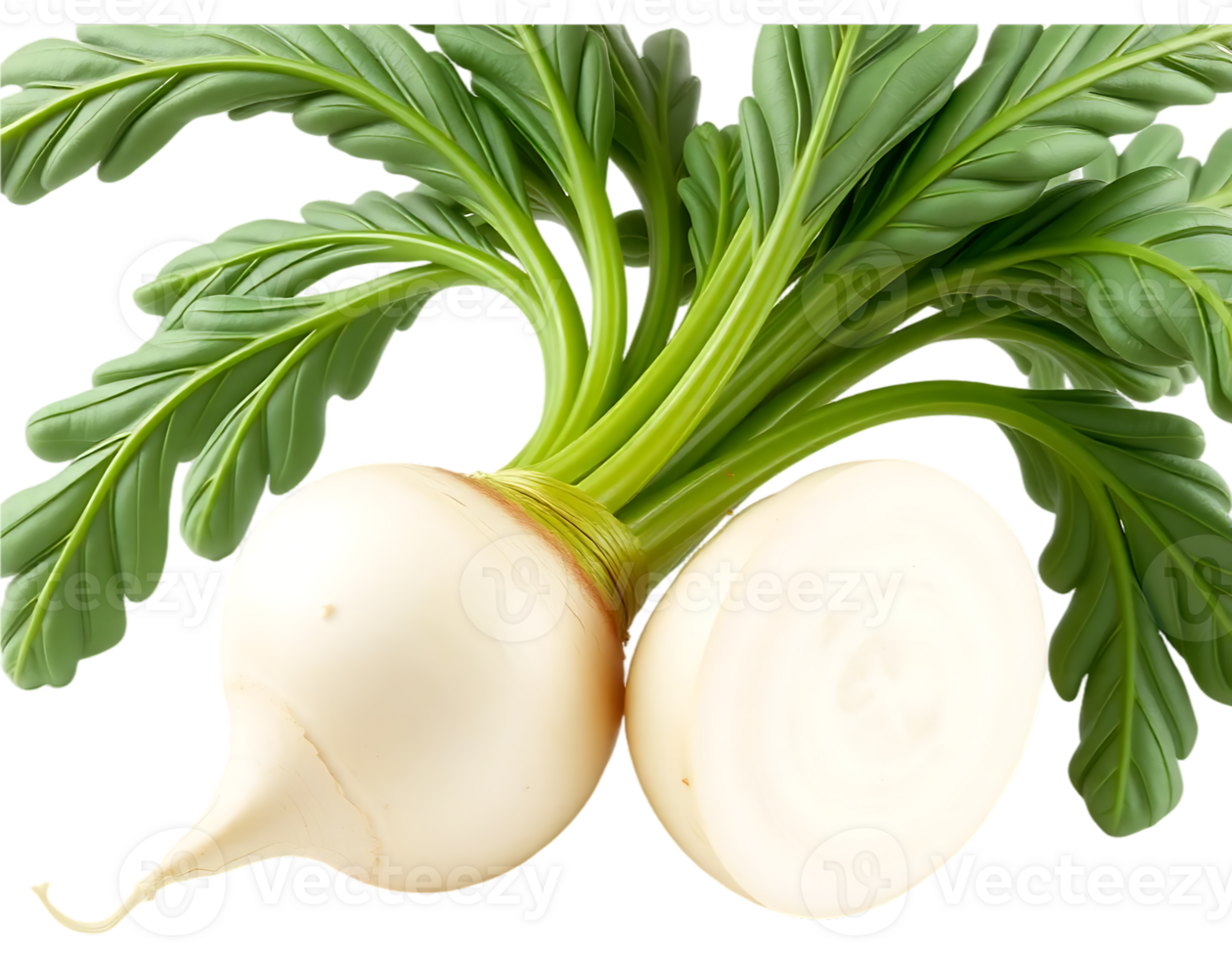 Fresh, White Turnips with Green Leaves png