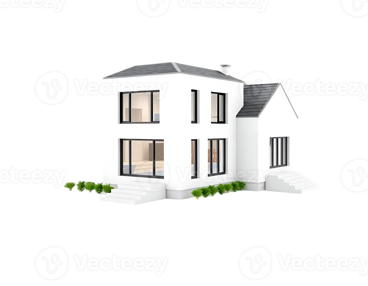 Modern white house with contemporary design and large windows png