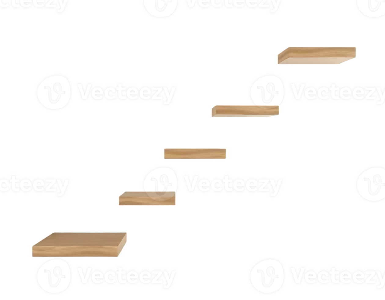 Wooden Floating Shelves in Staircase Arrangement png