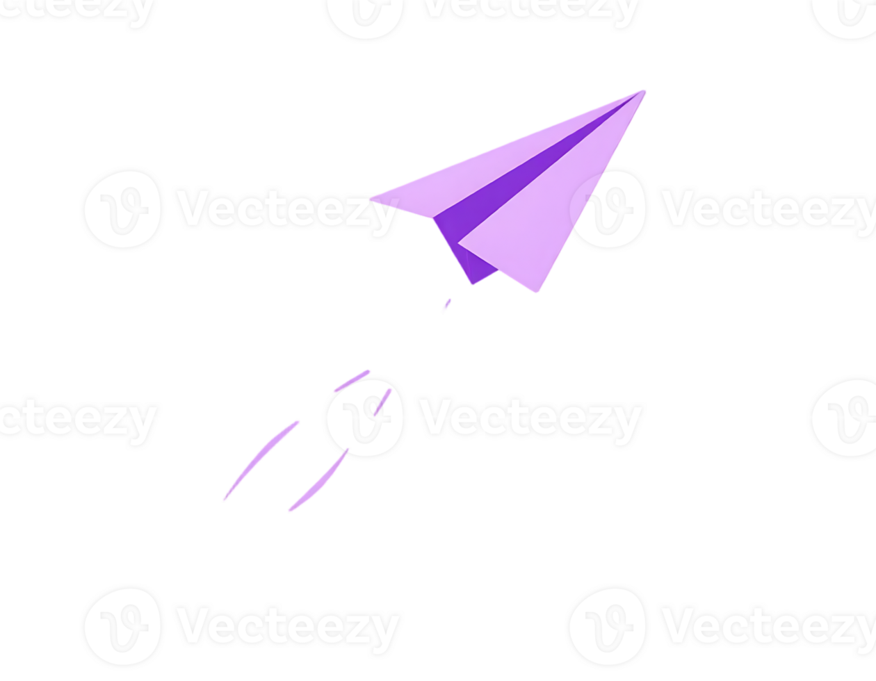 Purple paper airplane flying with a transparent background png