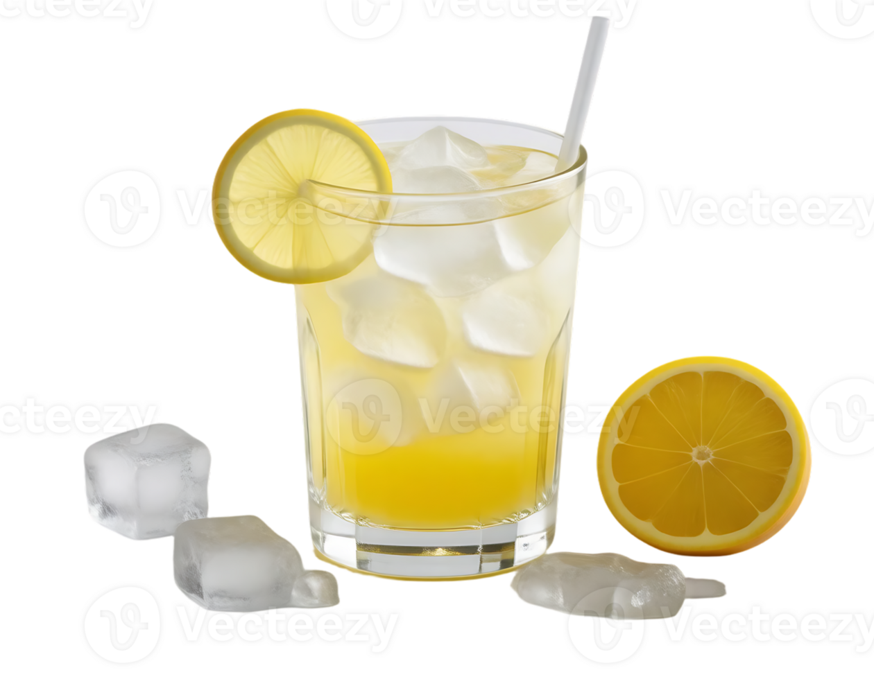 Refreshing Lemonade with Ice Cubes and Lemon Slice png
