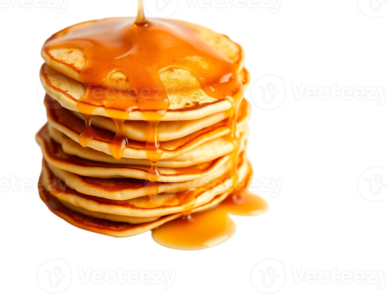Stack of golden pancakes drizzled with maple syrup png