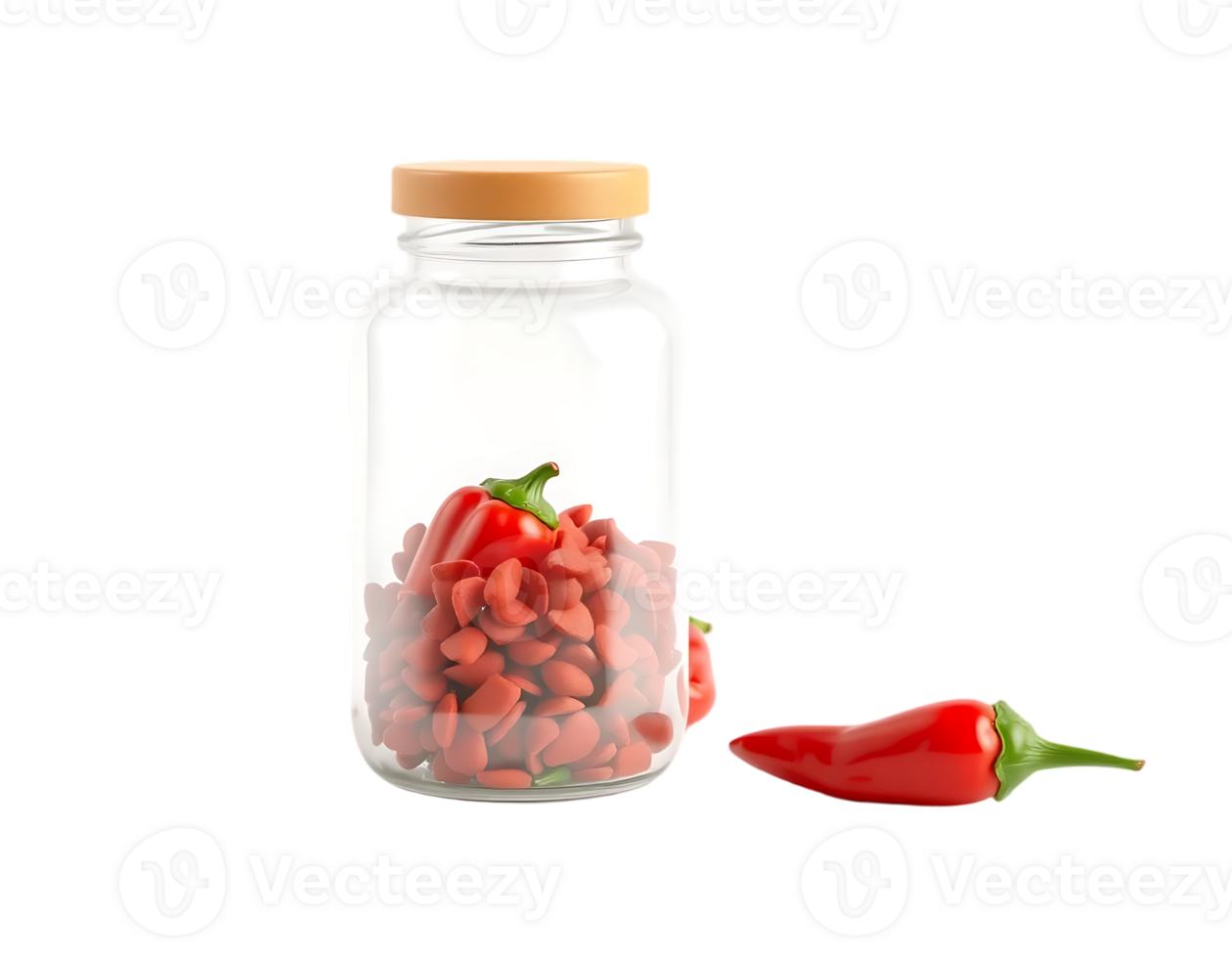 Chili peppers in a jar with a wooden lid png