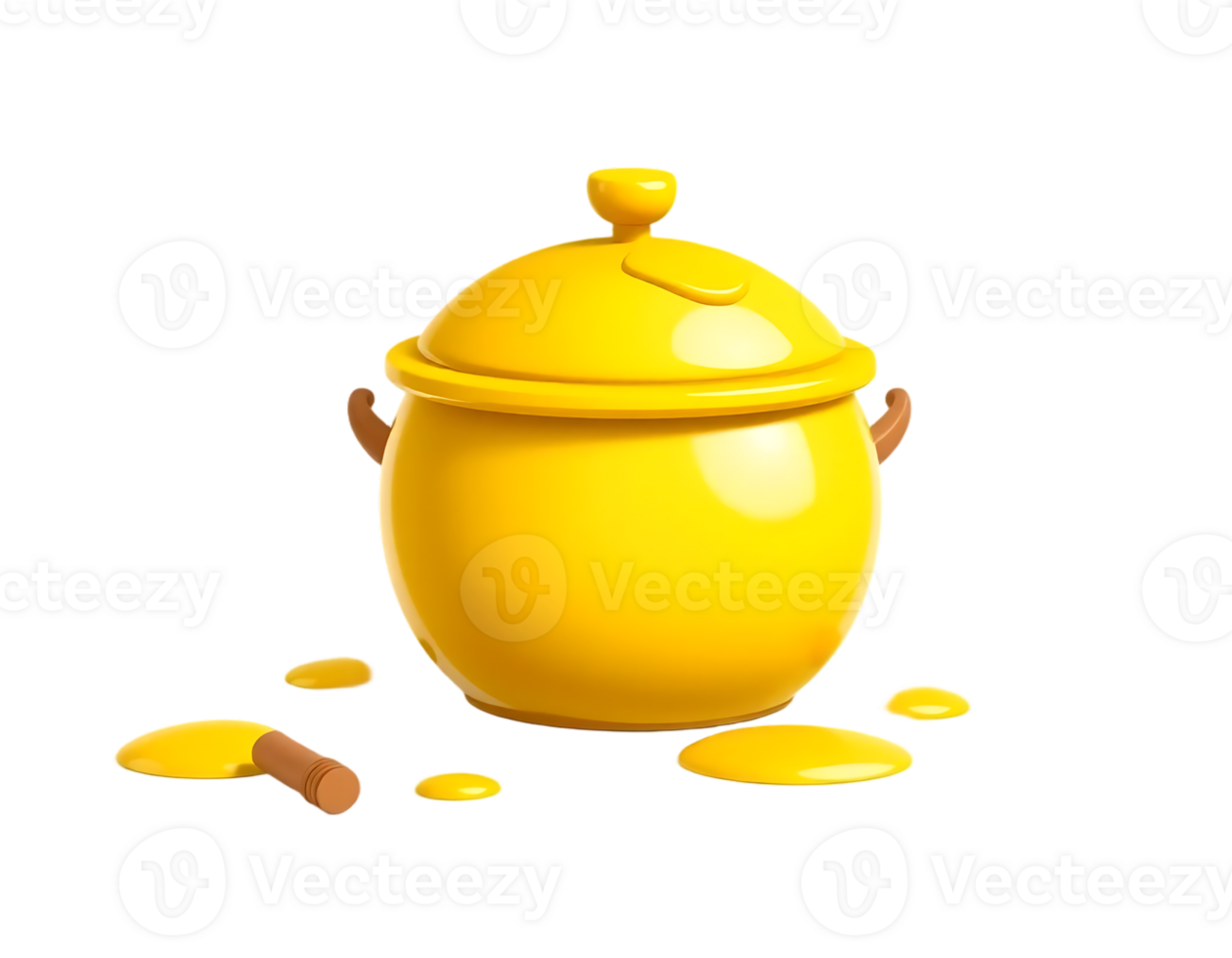 3D Render of a Golden Yellow Pot with Lid and Handle png