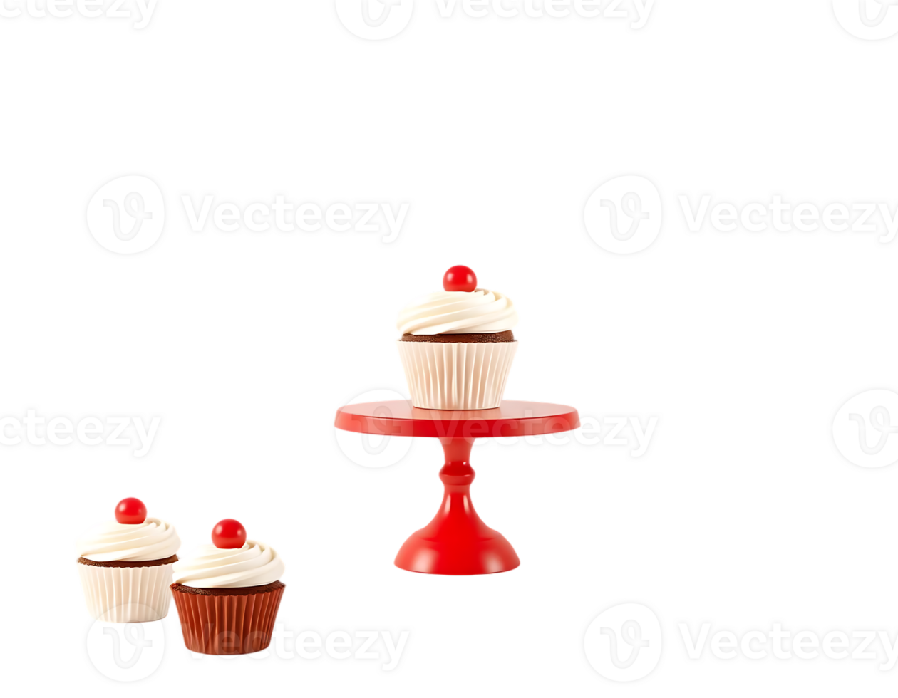 Cupcakes on a red cake stand with cherries png