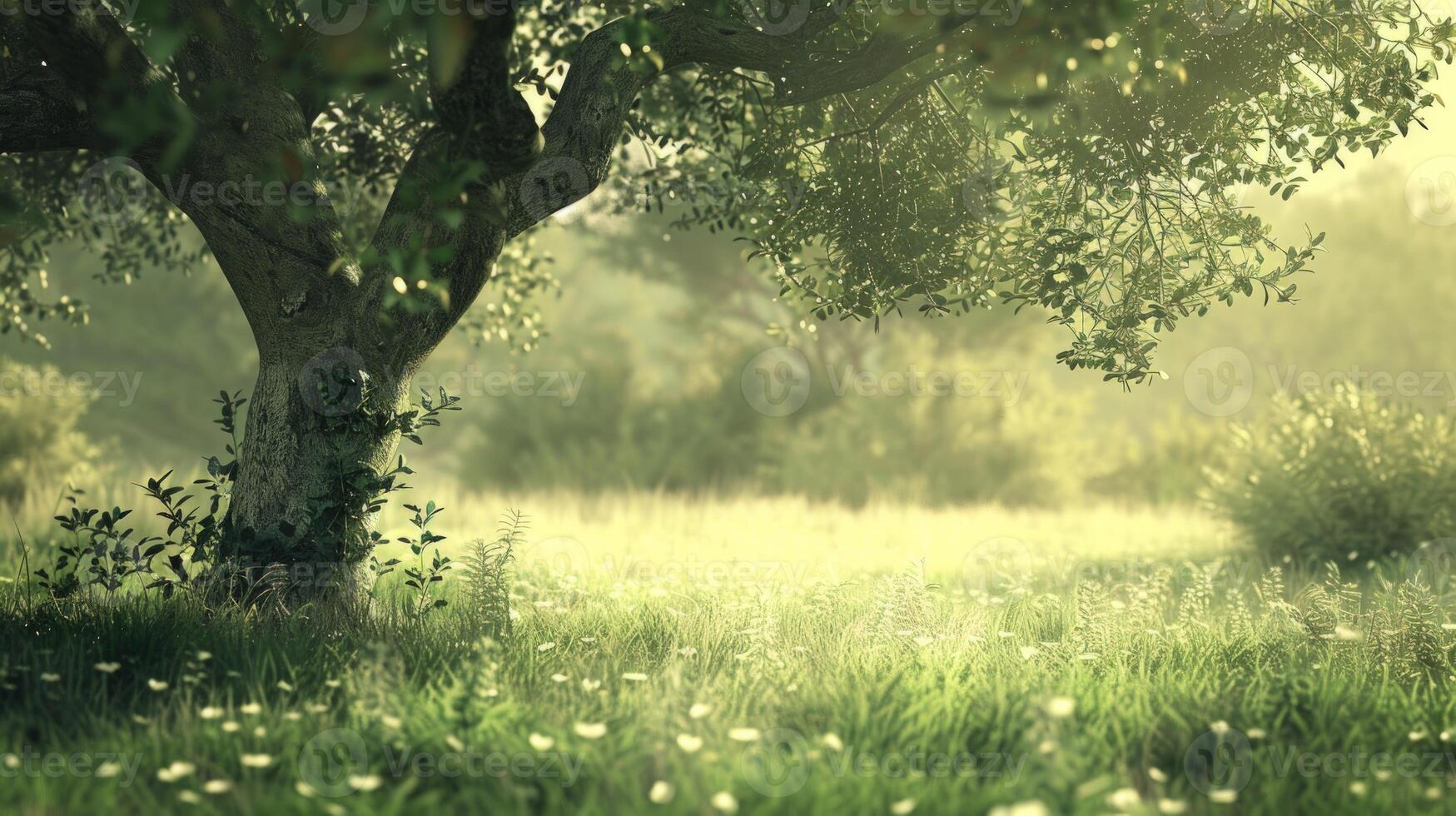 Sunlight Through the Trees in a Tranquil Forest photo