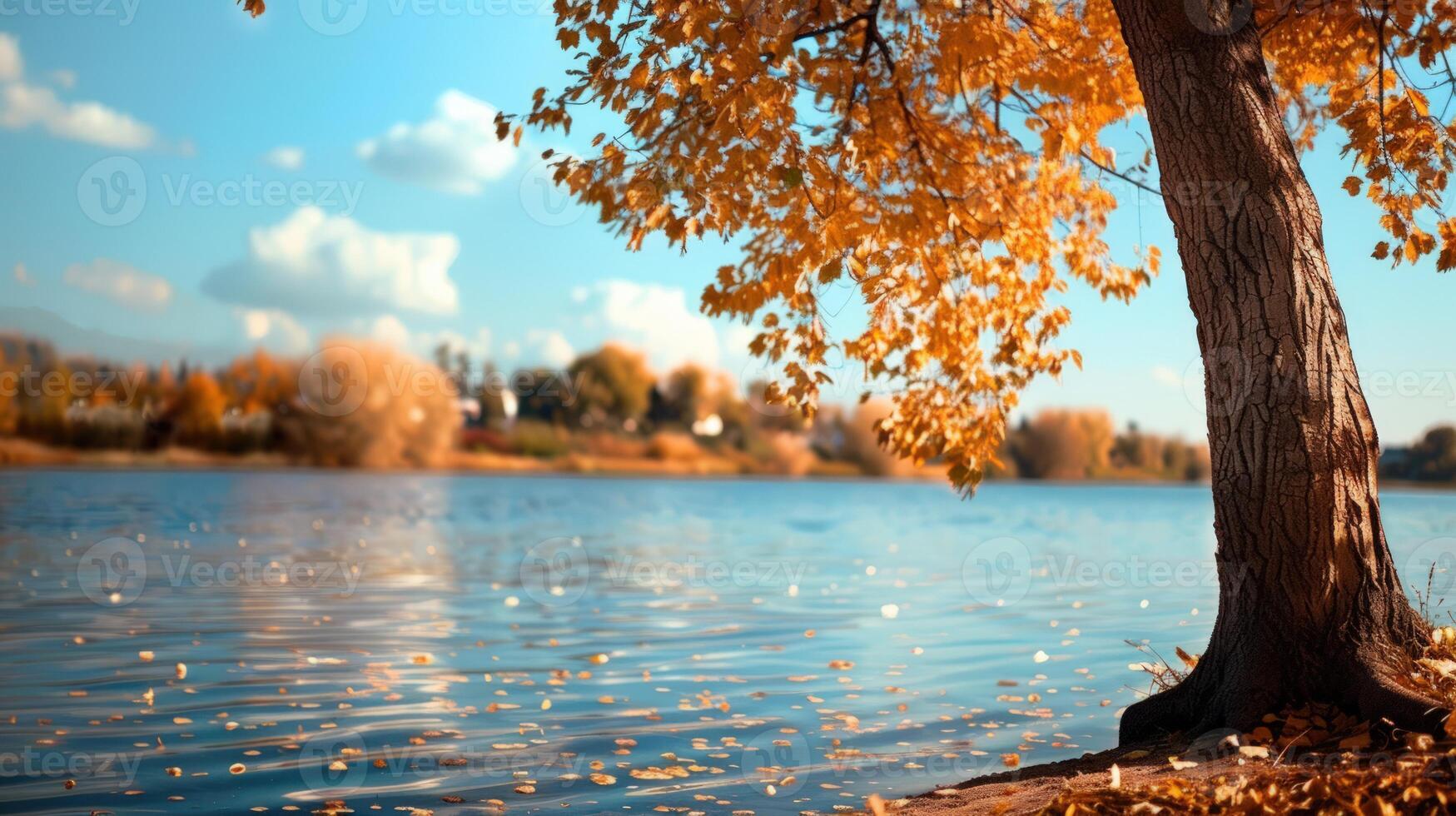 Autumn Tree by a Tranquil Lake photo