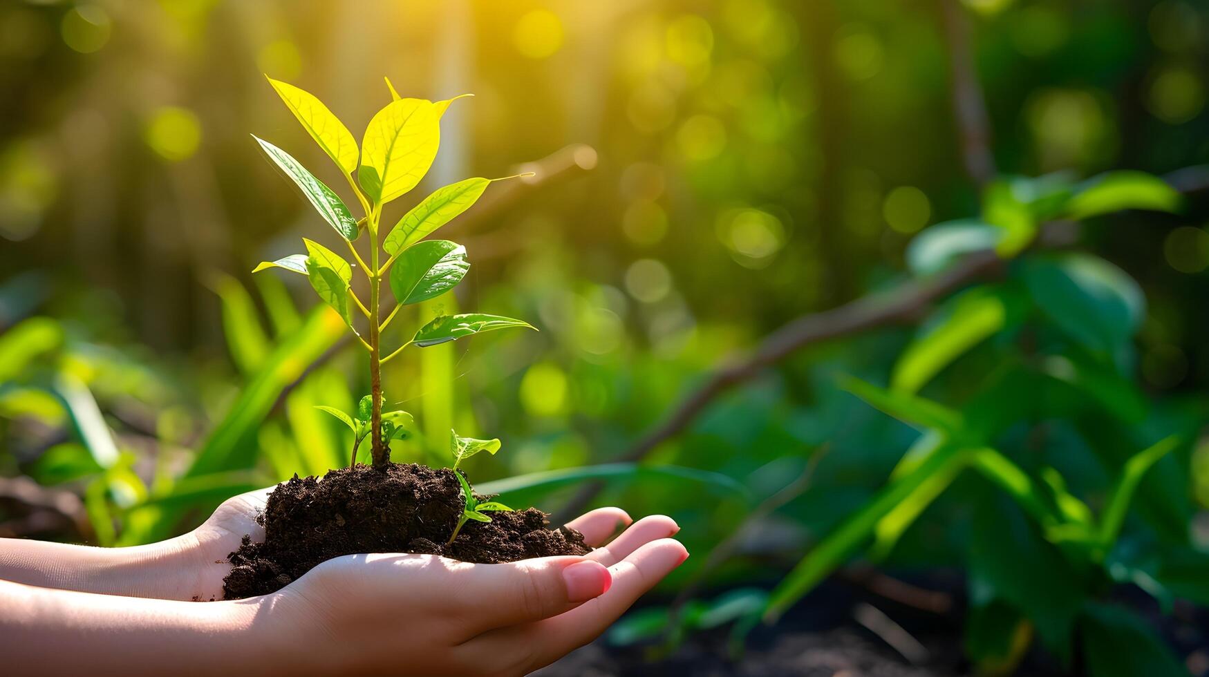 Environment Earth Day with trees sprouting saplin photo
