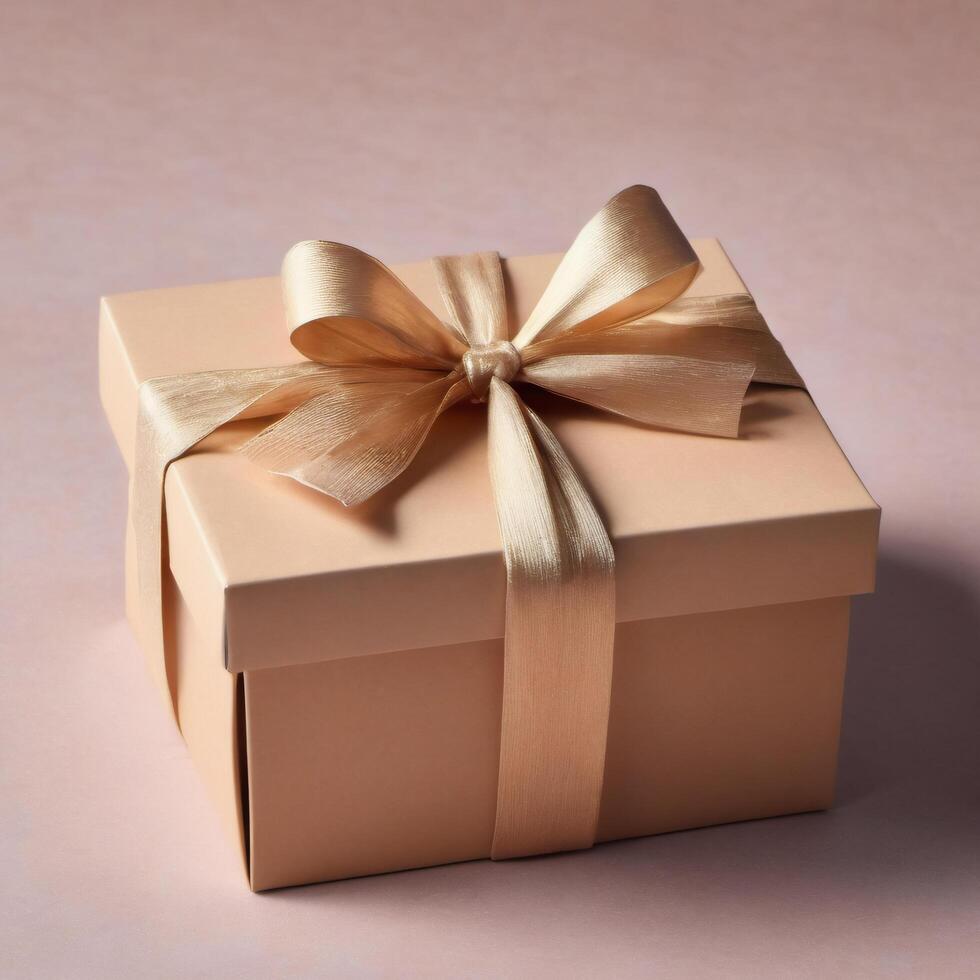 Gift in minimalist craft packaging close-up. Handmade, beige color scheme. Rustic design. Natural material photo