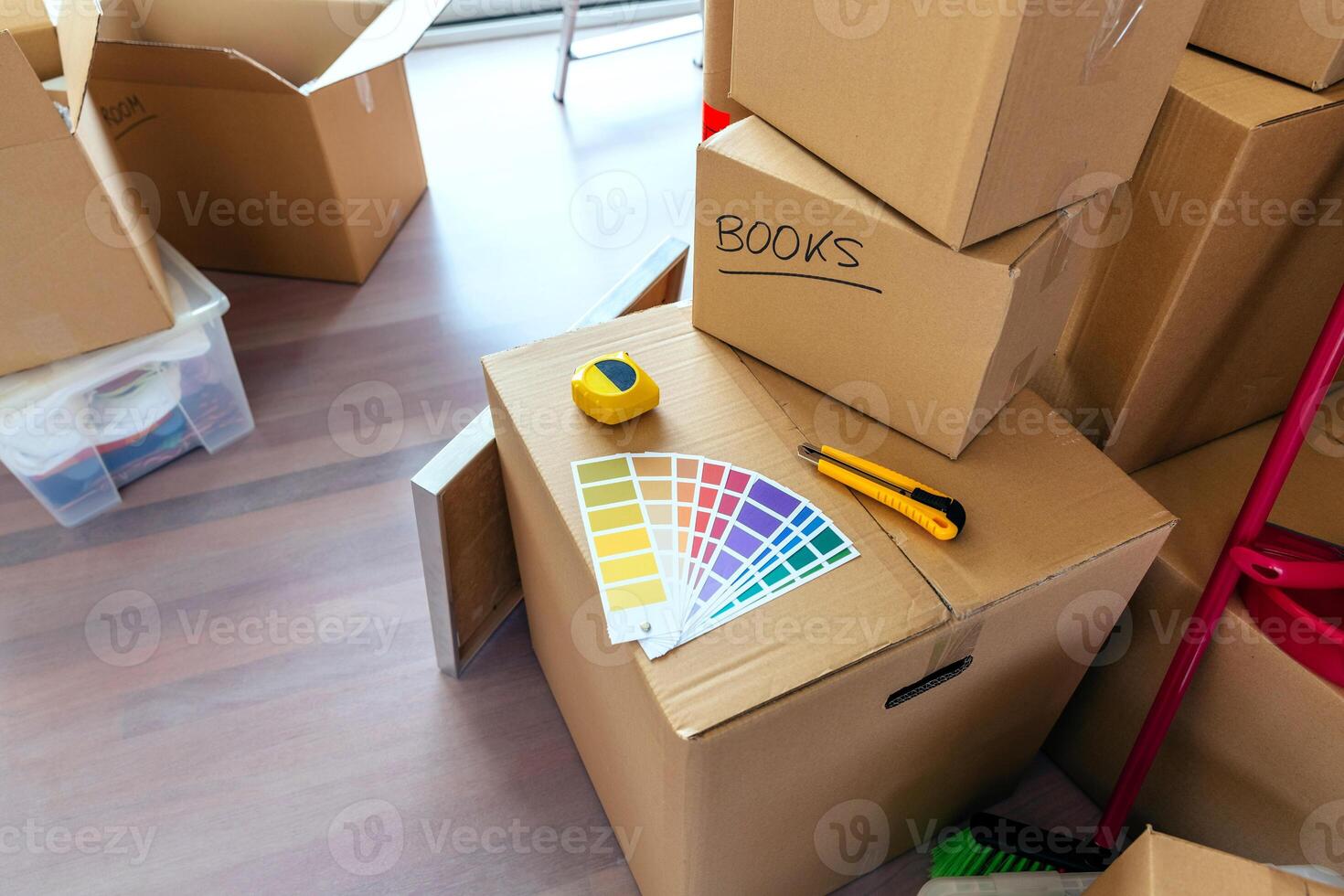 Detail of color palette, metre and cutter photo